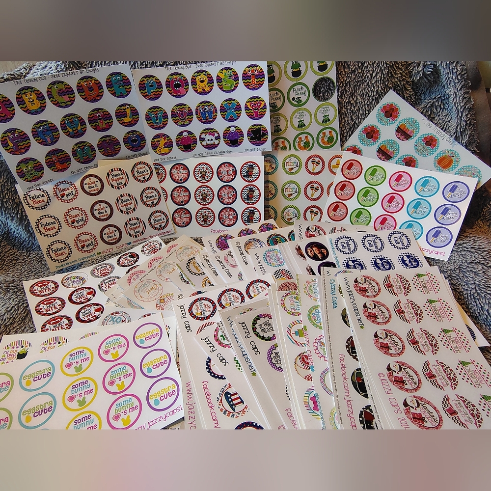 Colorful 1" Bottle Cap Images (Not Cut) Lot 1